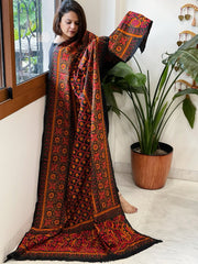 Black Handmade Nakshi Kantha Dupatta in Pure Silk - Masakalee
