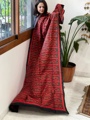 Black Handmade Nakshi Kantha Dupatta in Pure Silk - Masakalee