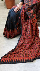 Black Handmade Nakshi Kantha Saree in Pure Silk - Masakalee