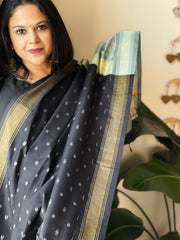 Black Handwoven Ikat Dupatta Pure Silk - Cotton - Masakalee