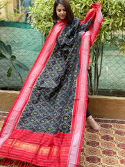 Black Handwoven Ikat Patola Dupatta in Pure Silk - Masakalee