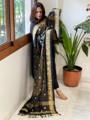 Black Handwoven Ikat Patola with Gotapatti & Pearl Handwork dupatta in Pure Silk - Masakalee