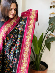 Black Handwoven Ikat Patola with Gotapatti & Pearl Handwork dupatta in Pure Silk - Masakalee