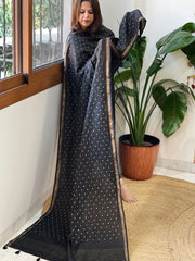 Black Handwoven Muga Silk dupattas with Hand Embroidery - Masakalee