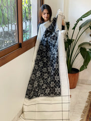 Black, Ivory Double Ikat Telia Rumal Dupatta in Cotton - Masakalee