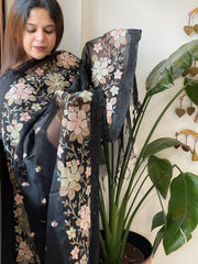 Black Organza Dupatta with Thread Embroidery - Masakalee