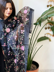 Black Organza Dupatta with Thread Embroidery - Masakalee