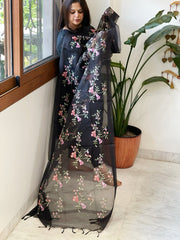 Black Organza Dupatta with Thread Embroidery - Masakalee