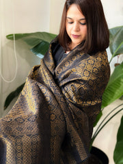 Black Pashmina Shawl with Zari - Masakalee
