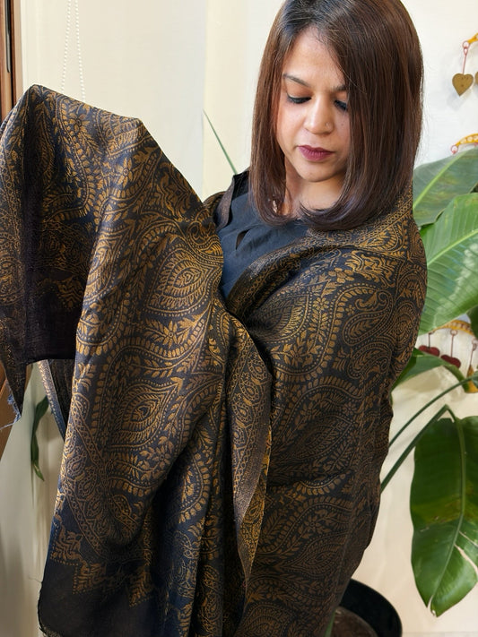 Black Pashmina Shawl with Zari - Masakalee
