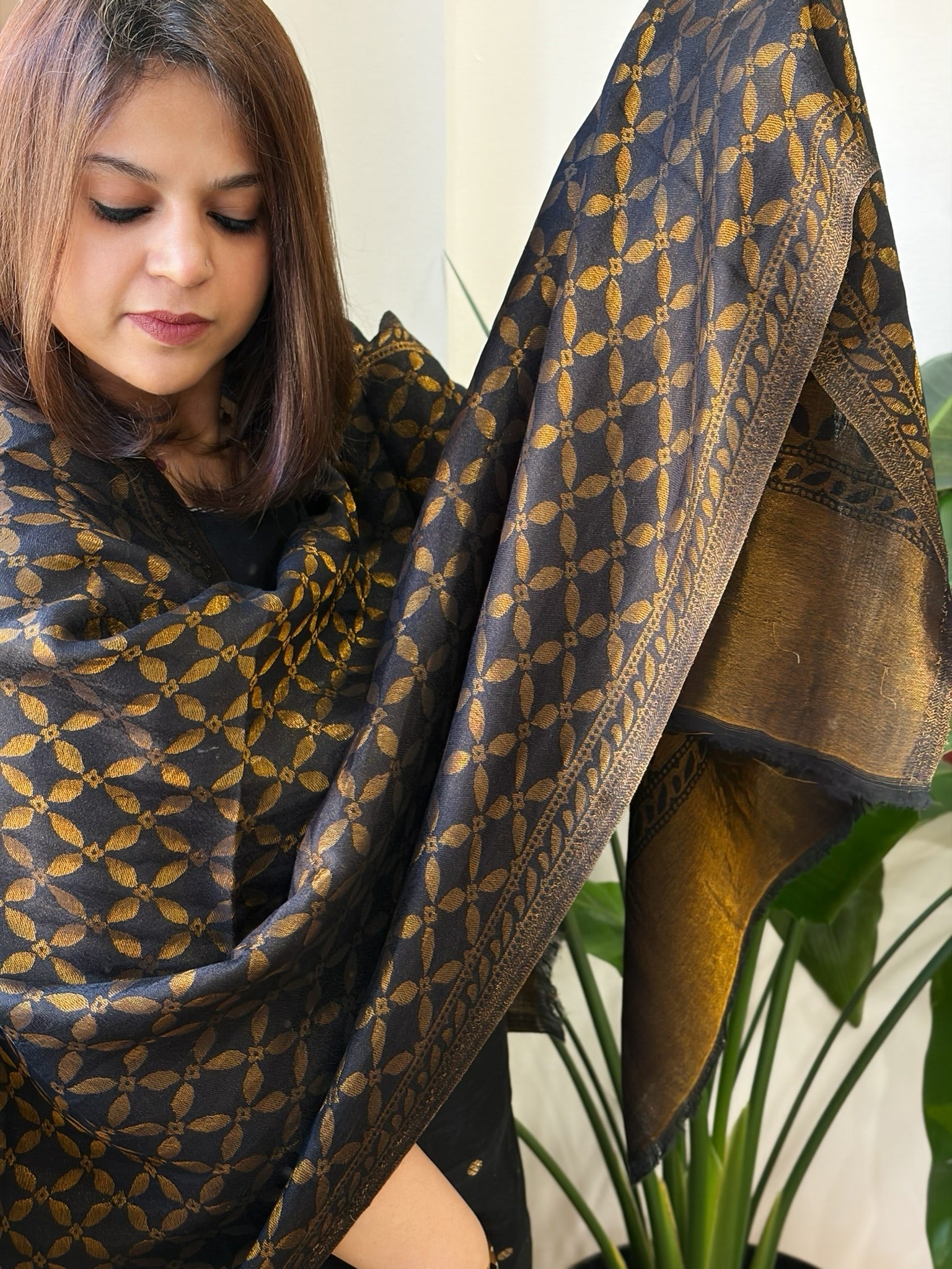 Black Pashmina Stole with Zari - Masakalee