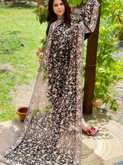 Black Pink Parsi Gara Embroidery Dupatta in Georgette - Masakalee