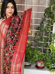 Black Printed Patola Dupatta in Fine Art Silk - Masakalee