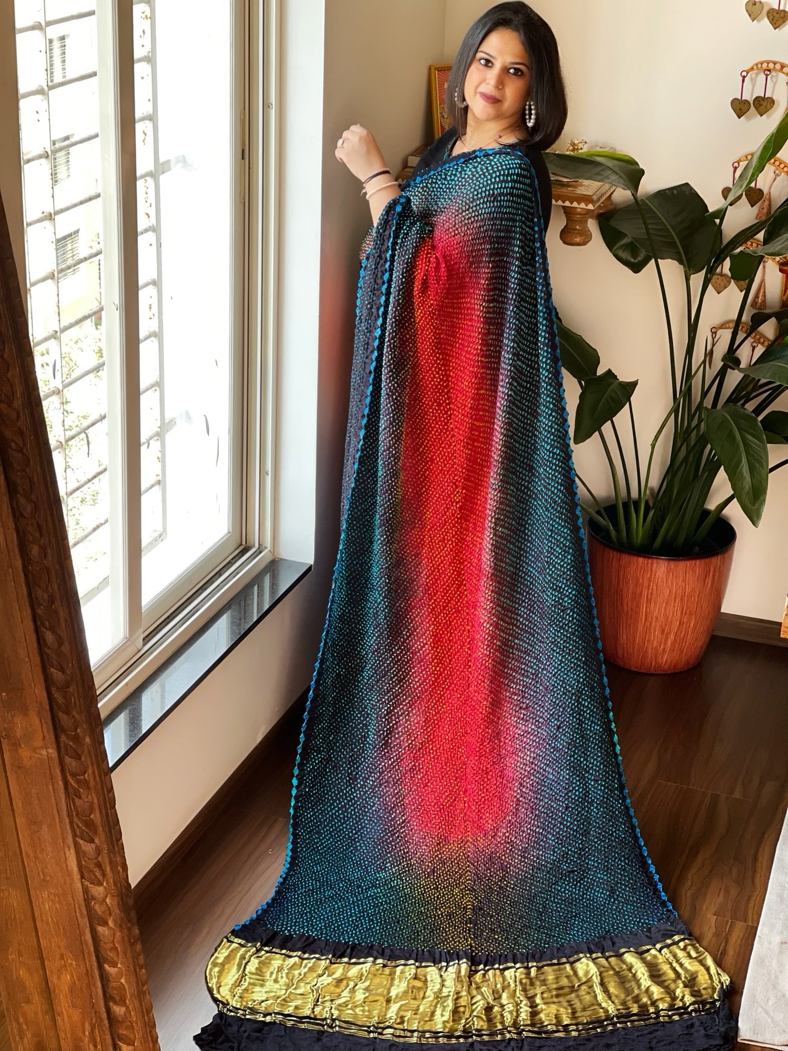 Black Rai Bandhej Saree in Pure Gajji Silk - Masakalee