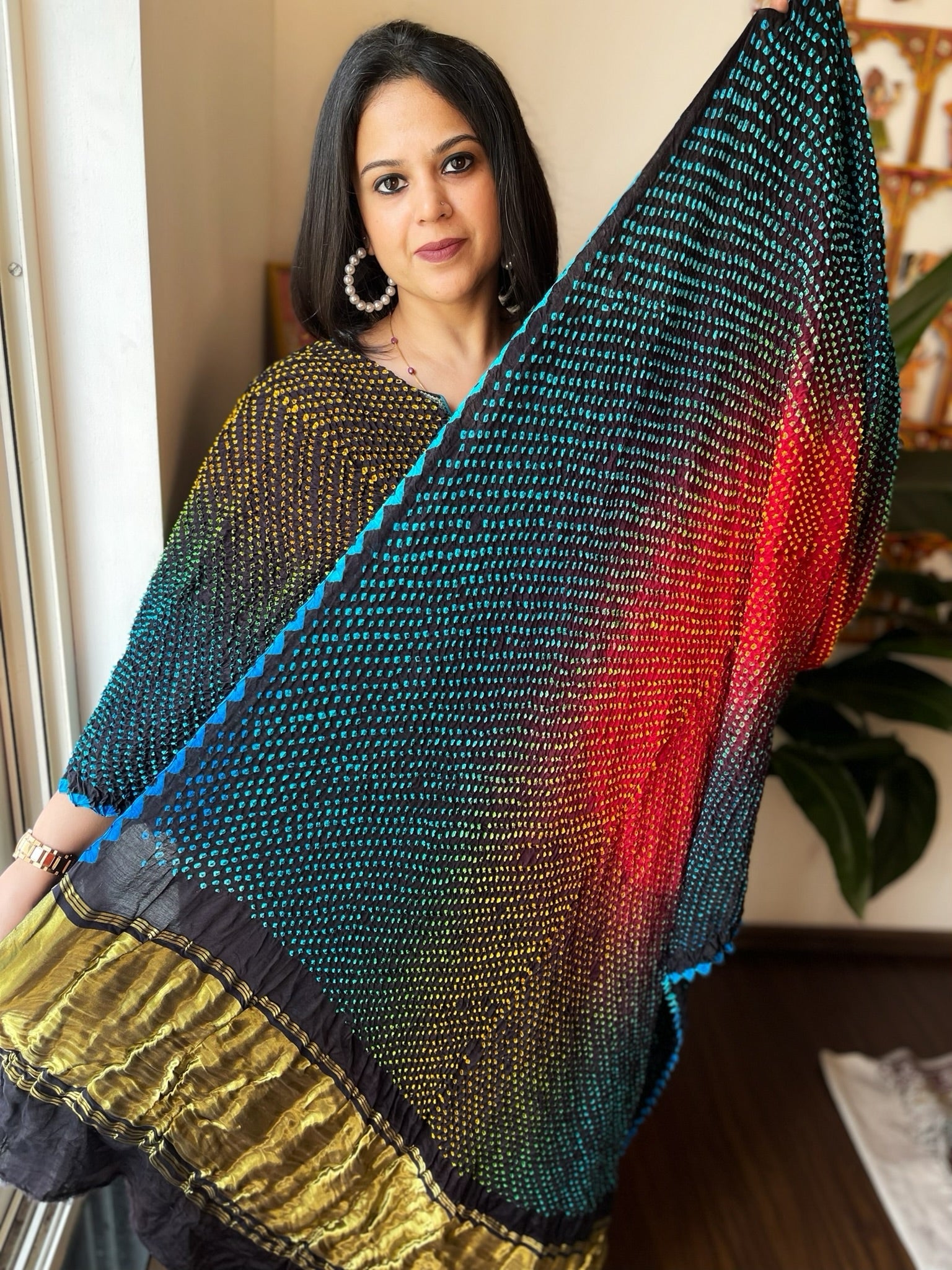 Black Rai Bandhej Saree in Pure Gajji Silk - Masakalee