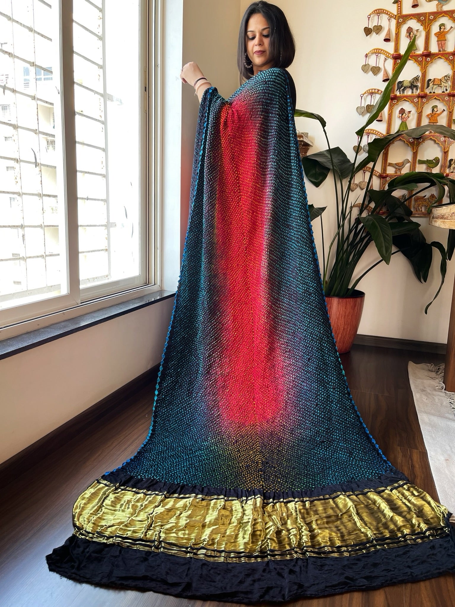 Black Rai Bandhej Saree in Pure Gajji Silk - Masakalee