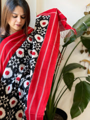 Black, Red Double Ikat Telia Rumal Dupatta in Cotton - Masakalee