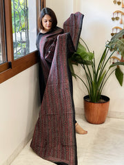 Black, Red Handmade Kantha Dupatta in Silk - Masakalee