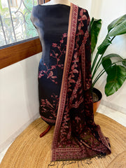 Black Suit Set with Handwoven Kaani and Zari in Pure Silk - Masakalee