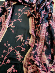 Black Suit Set with Handwoven Kaani and Zari in Pure Silk - Masakalee