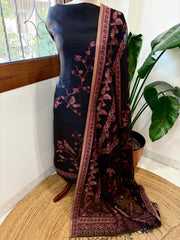 Black Suit Set with Handwoven Kaani and Zari in Pure Silk - Masakalee