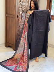 Black Suit Set with Kantha Stitch Work on Glazed Cotton - Masakalee