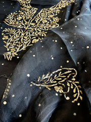 Black Suit Set with Mukaish Badla Handwork in Pure Organza - Masakalee