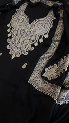 Black Winter Suit Set with Aari Work in Pashmina Wool - Masakalee