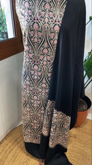 Black Winter Suit Set with Aari Work in Pashmina Wool - Masakalee