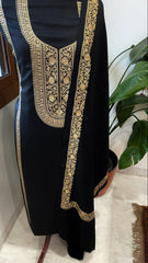 Black Winter Suit Set with Aari Work in Pashmina Wool - Masakalee
