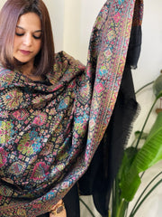 Black Woven Kaani Jaal Pashmina Shawl with Zari - Masakalee