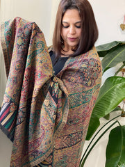 Black Woven Kaani Jaal Pashmina Stole - Masakalee