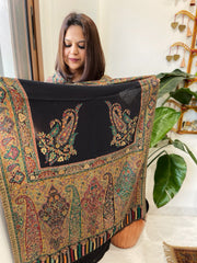 Black Woven Kaani Jaal Pashmina Stole - Masakalee