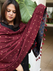 Blue Ajrakh Handblock Printed Silk - Woollen Shawl - Masakalee