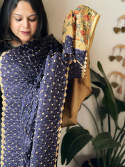 Blue Bandhani Dupatta with Handpainted Madhubani Pallu in Modal Silk - Masakalee