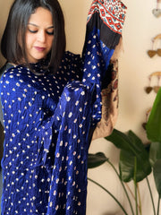 Blue Bandhani with Ajrakh Dupatta in Modal Silk - Masakalee