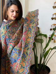 Blue Chinon Dupatta with Aari Embroidery - Masakalee