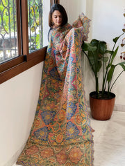 Blue Chinon Dupatta with Aari Embroidery - Masakalee