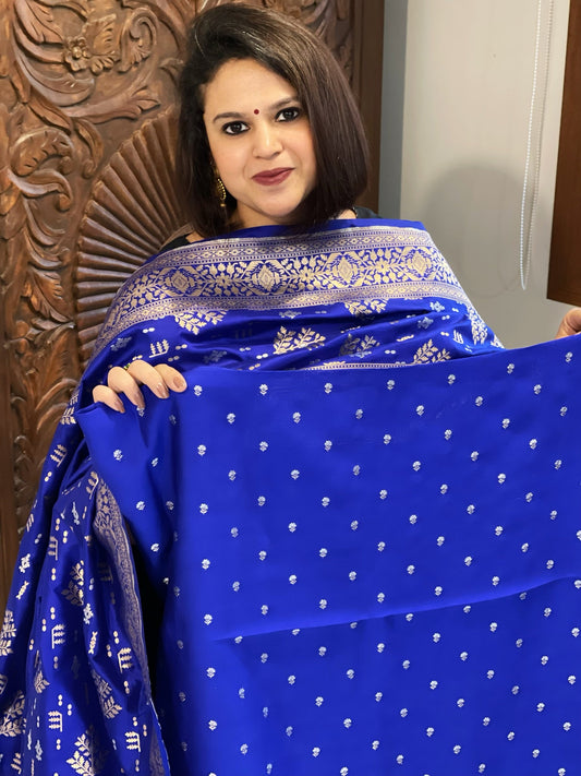 Blue Designer Handwoven Kadwa Banarasi Suit Set in Pure Silk - Masakalee