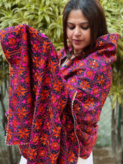 Blue Designer Phulkari Dupatta in Chinon - Masakalee