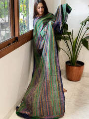 Blue, Green Handmade Kantha Dupatta in Silk - Masakalee