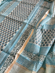 Blue Handblock Printed Suit Set in Mul Cotton - Masakalee