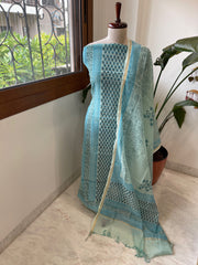 Blue Handblock Printed Suit Set in Mul Cotton - Masakalee