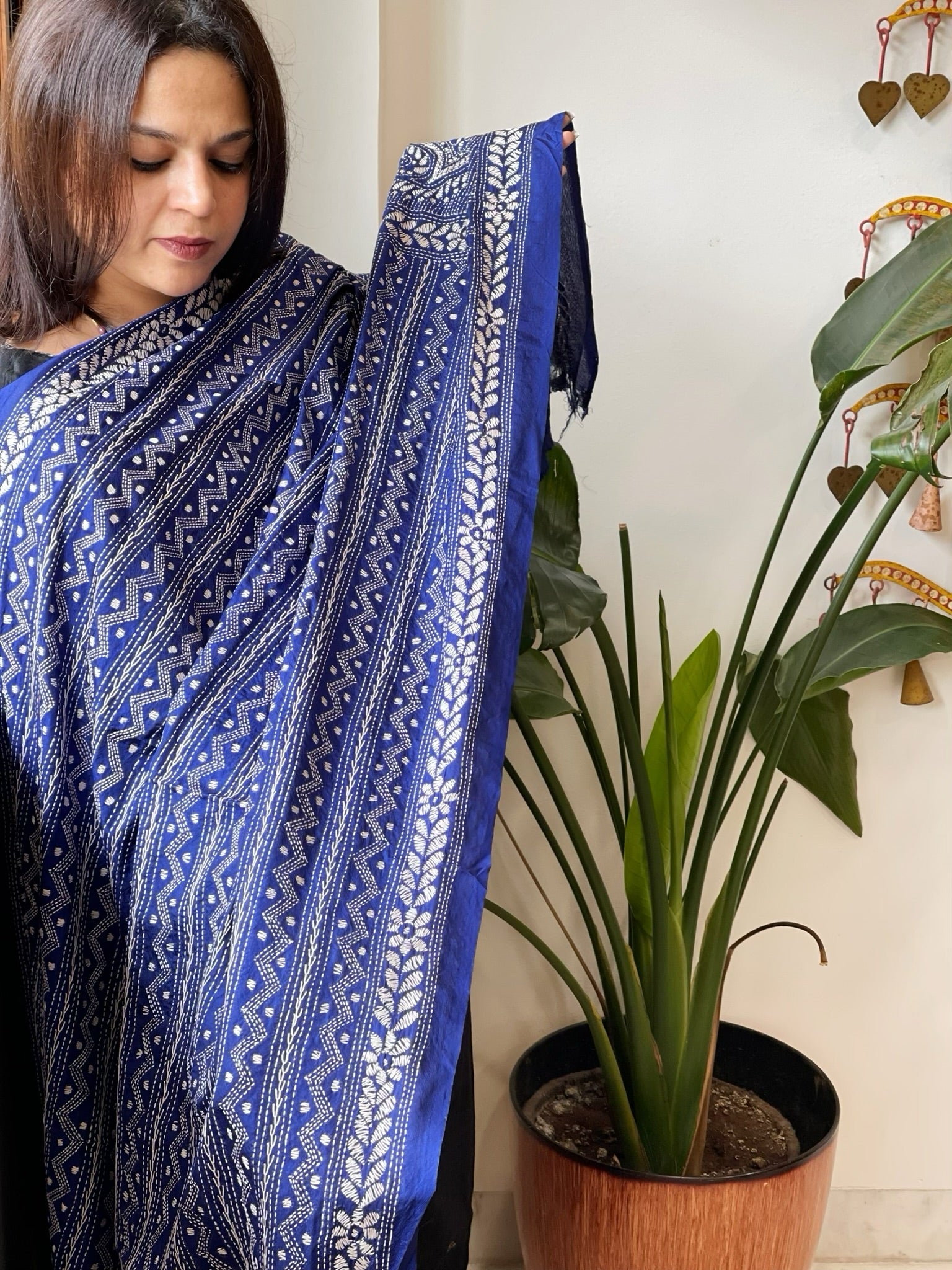 Blue Handmade Kantha Dupatta in Silk - Masakalee