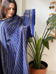 Blue Handmade Kantha Dupatta in Silk - Masakalee