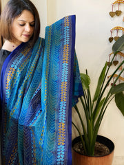 Blue Handmade Kantha Dupatta in Silk - Masakalee