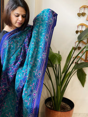 Blue Handmade Kantha Dupatta in Silk - Masakalee