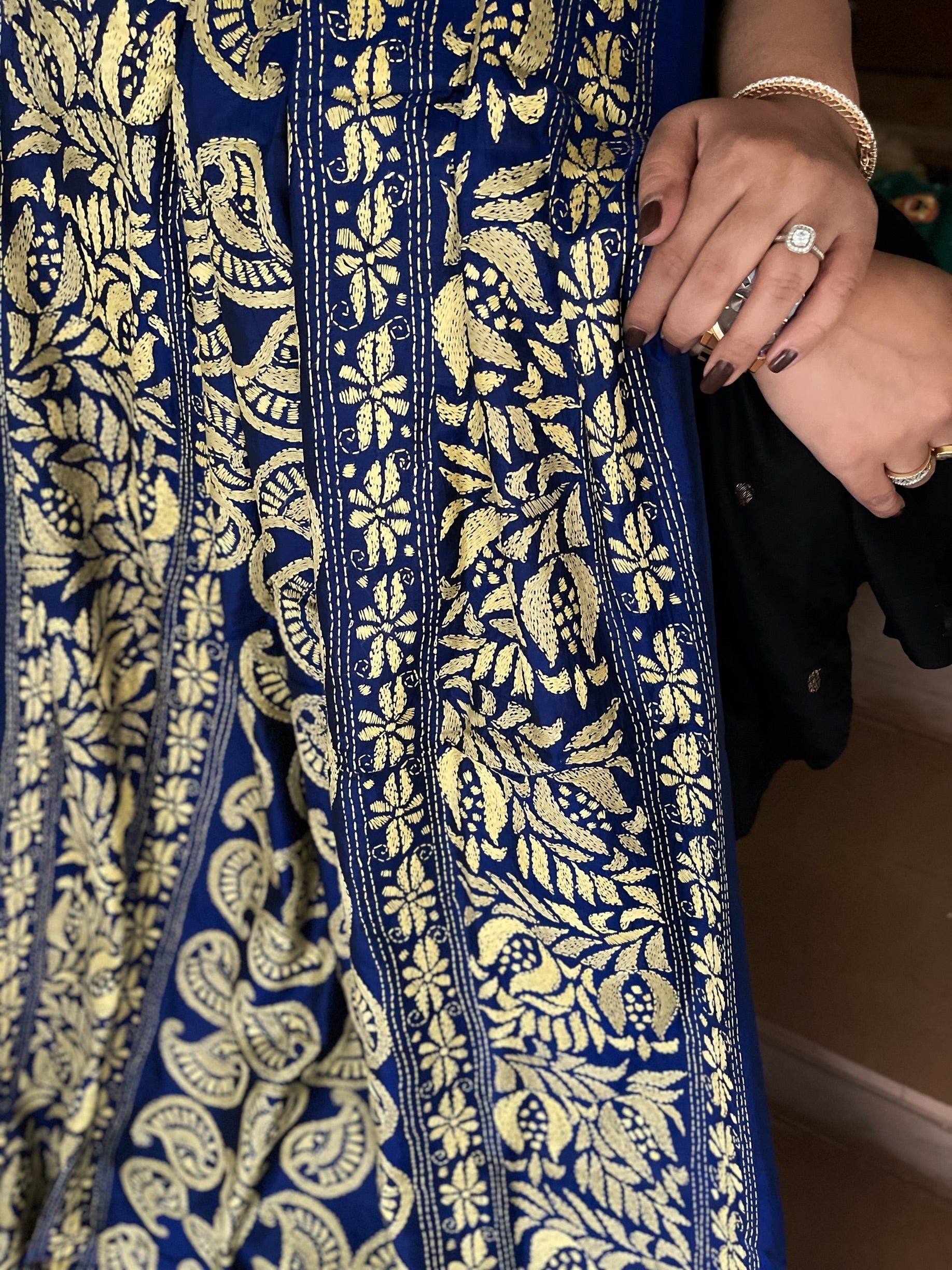 Blue Handmade Nakshi Kantha Dupatta in Pure Silk - Masakalee