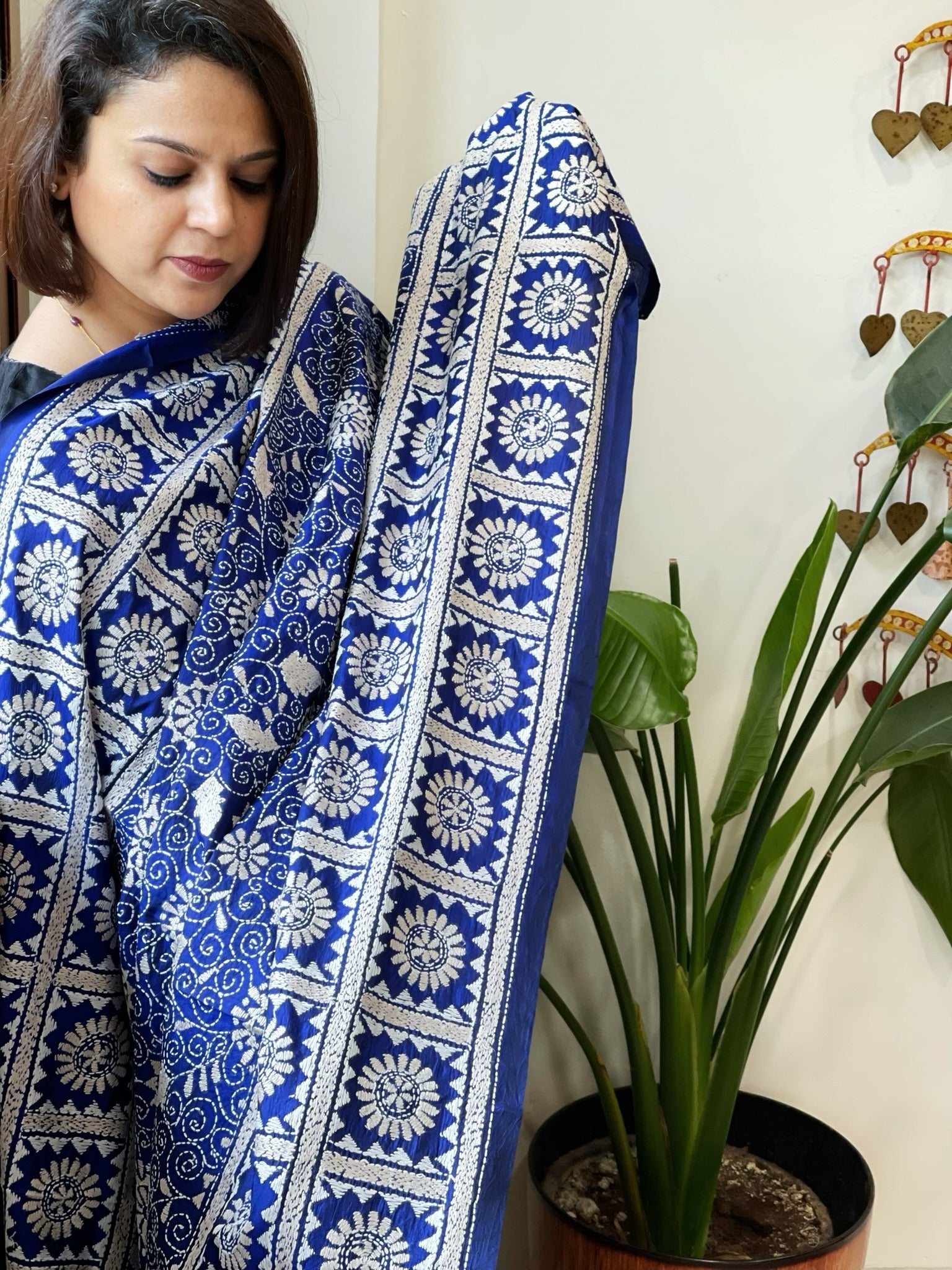 Blue Handmade Nakshi Kantha Dupatta in Pure Silk - Masakalee