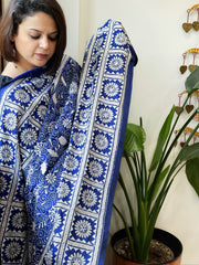 Blue Handmade Nakshi Kantha Dupatta in Pure Silk - Masakalee